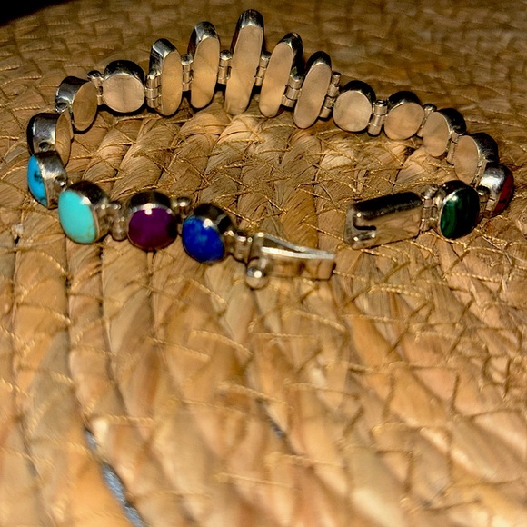925 Sterling Silver and Multi-color precious Stone bracelet. - Picture 10 of 13